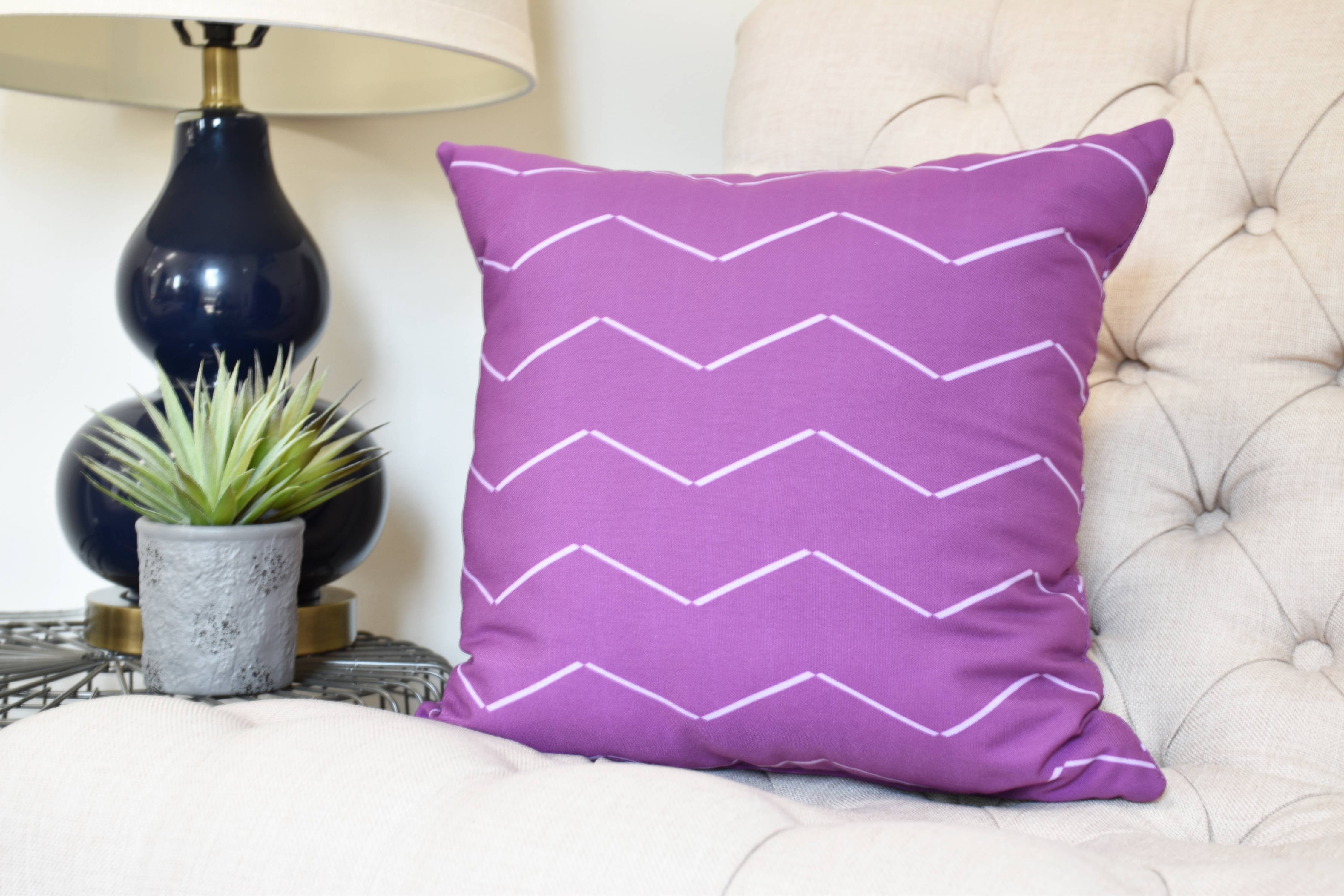 26 x 26 inch, Harlequin Stripe Geometric Print Pillow, Purple