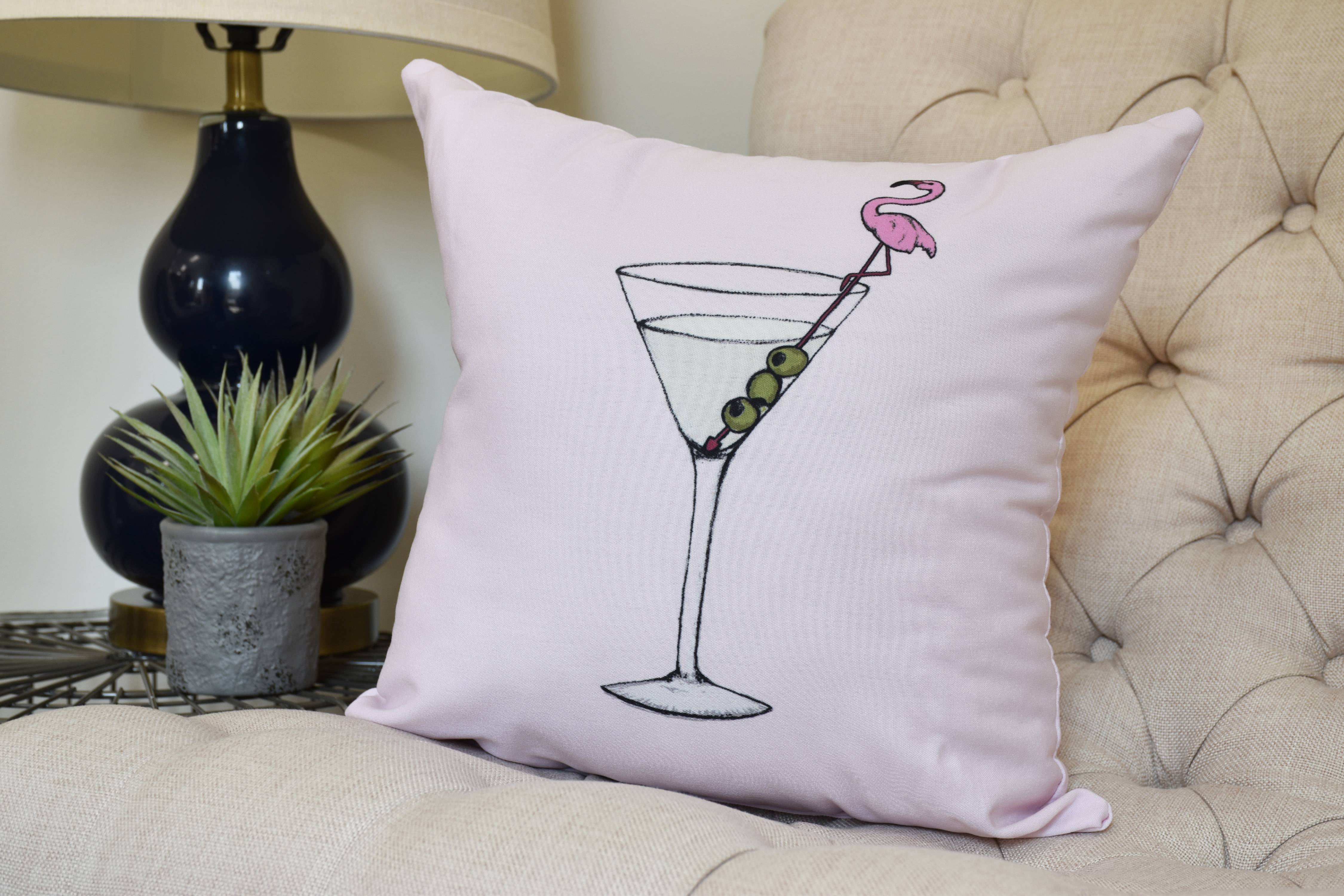 26 x 26 inch, Martini Glass Flamingo Geometric Print Pillow, Pink