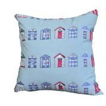 26 x 26 inch, Multi Beach Hut, Stripe Print Pillow, Aqua