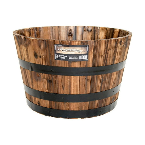 26 x 26 x 17 Rustic Burnt Wood Barrel Plant Pot