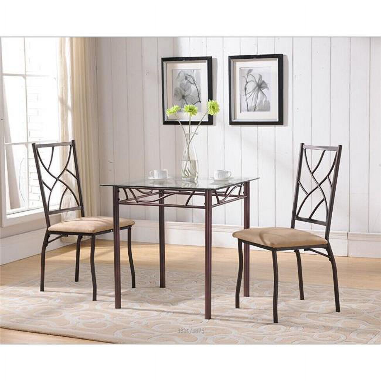 26 x 26 x 30 in. Bronze Metal Square Kitchen Dining Dinette Table with Tempered Glass Top ...