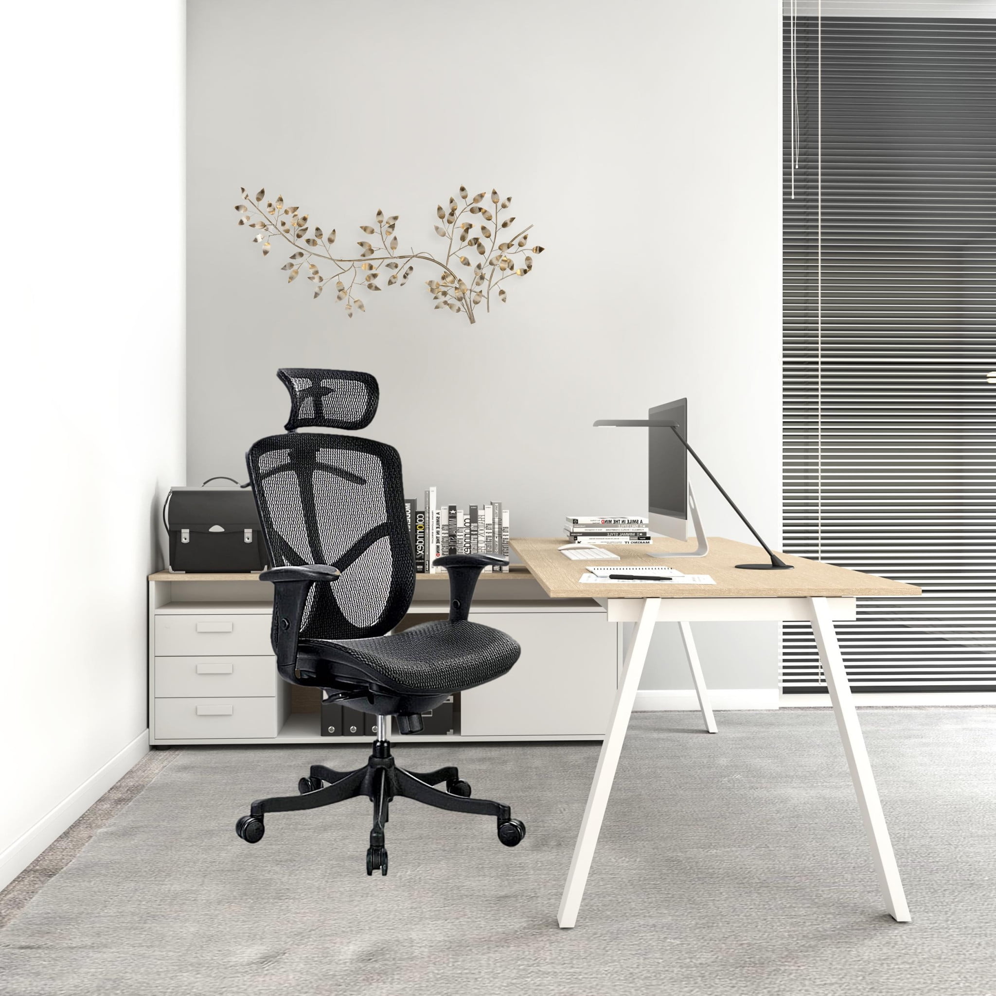 Executive 40'' Black Mesh Swivel Office Chair with Fixed Arms
