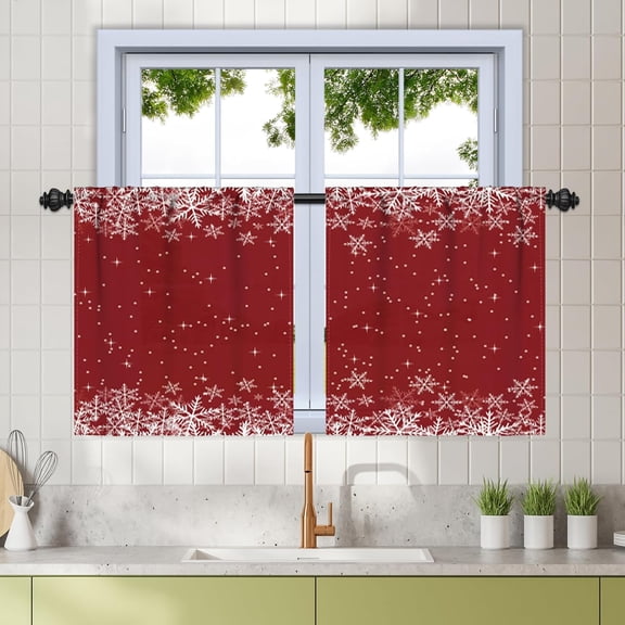 26 x 36 Inch Red Christmas Snowflake Kitchen Window Curtains Linen Half Window Curtains Cafe Restaurant Curtains Short Window Treatment Winter Holiday Party Home Decor Window Drapes 2 Panels