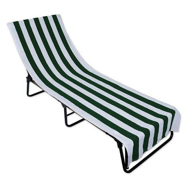 26 x 82 in. Hunter Green Stripe Lounge Chair Beach Towel With Top Fitted Pocket
