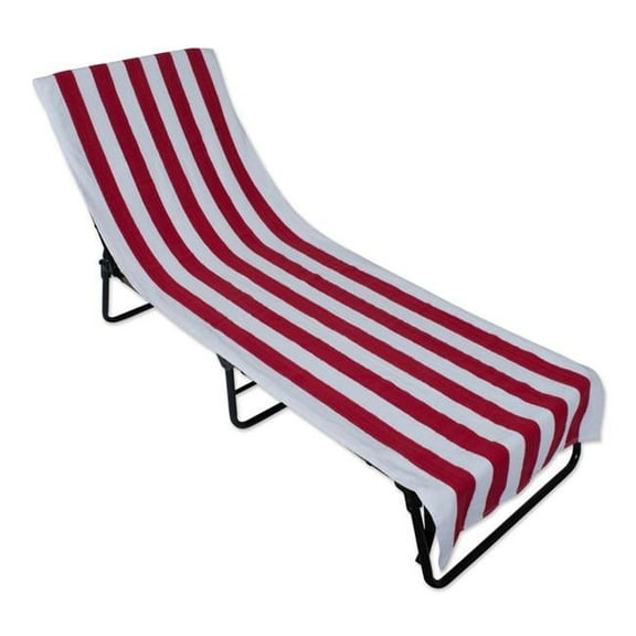 26 x 82 in. Red Stripe Lounge Chair Beach Towel With Top Fitted Pocket