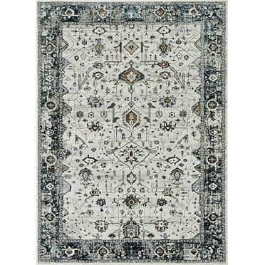 26 x 83 in. Polyester Rug, Ivory & Grey