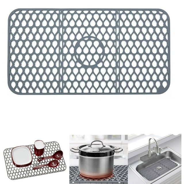 26''x13.8'' Silicone Sink Mat for Kitchen Sink,Collapsible Nonslip