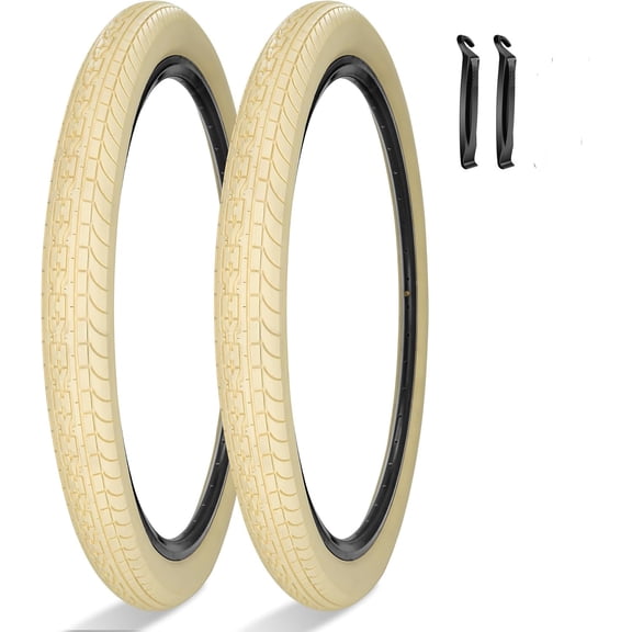 2 Pack 26x2.35 Inch Cruiser Beach Bike Tire Cream Folding Replacement Bicycle Tire for Hybrid City Commuter Trail