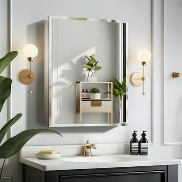 26"x20" Rectangular Recessed or Surface Mount Medicine Cabinet with Mirror,Black