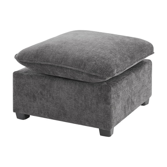 26"x26" Modular Sectional Sofa Ottoman Cube, Wide Seat Chenille Upholstered Footstool for Living Room & Apartment, Dark Gray, High-Density Foam Cushion, Solid Wood Frame