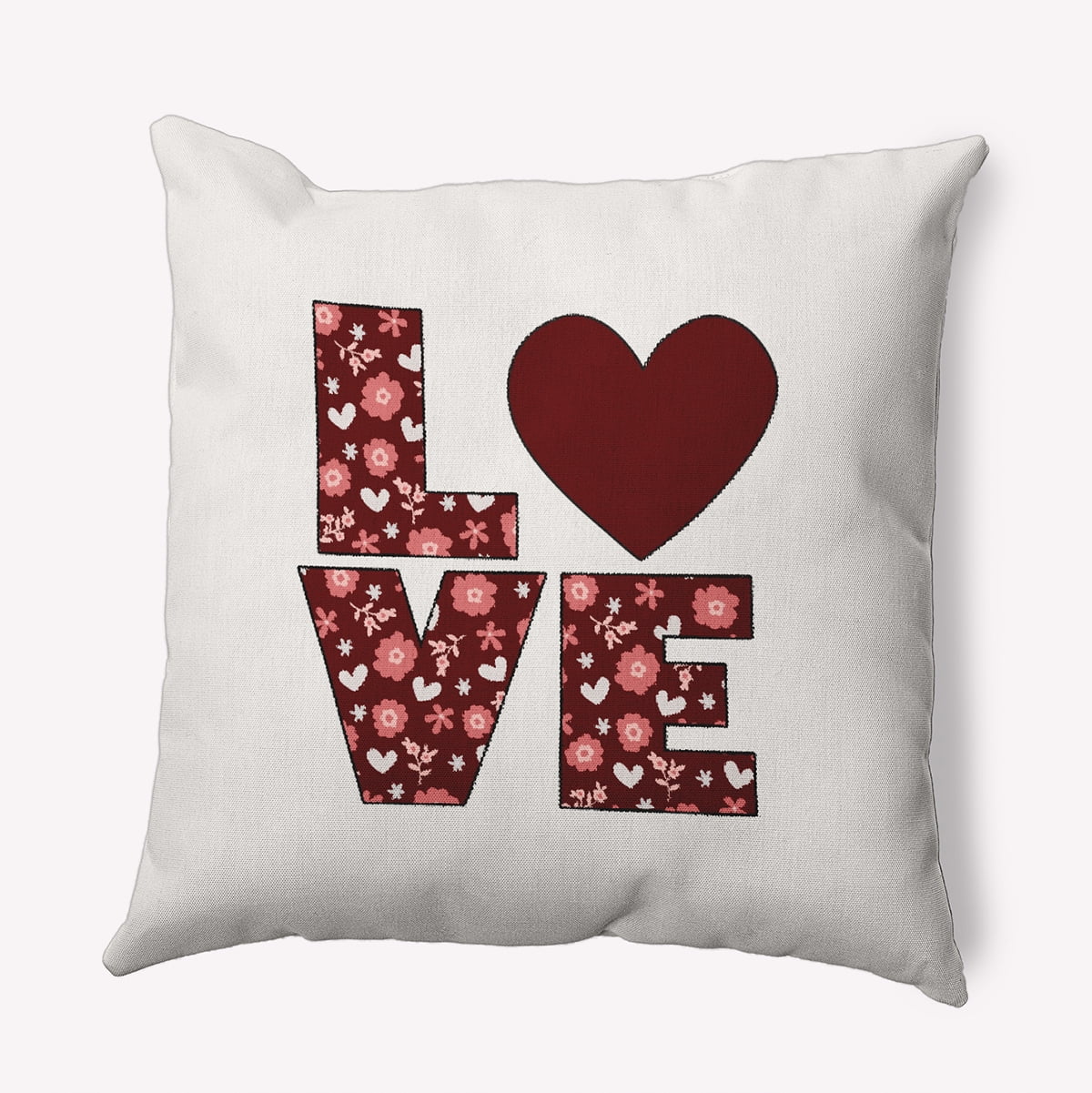 26"x26" Simply Daisy Valentines LOVE with Flowers Poly Accent Pillow, Maroon Qty 1
