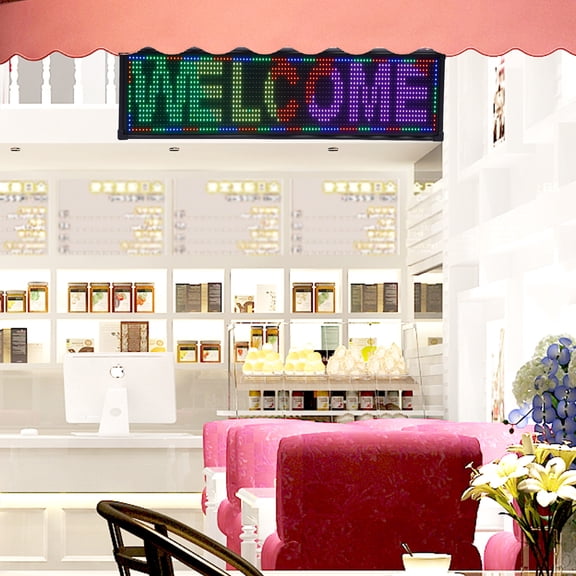 26"x8" LED Advertising Sign 7 Color Programmable Scrolling Message Display Board for Stores, Hotels