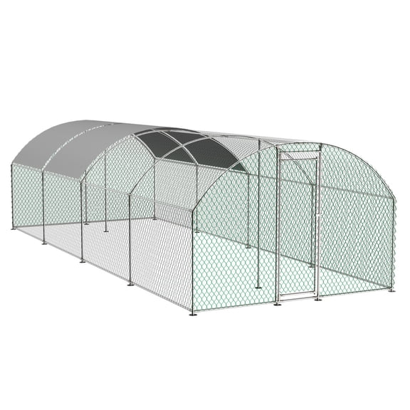 26'x9'x6' Large Metal Chicken Coop with Walk-In Access & Waterproof Cover, Multi-Purpose Poultry Run Pen for Chicken/Rabbit/Duck, Easy Assembly & Cleaning Outdoor Backyard Farming Shelter