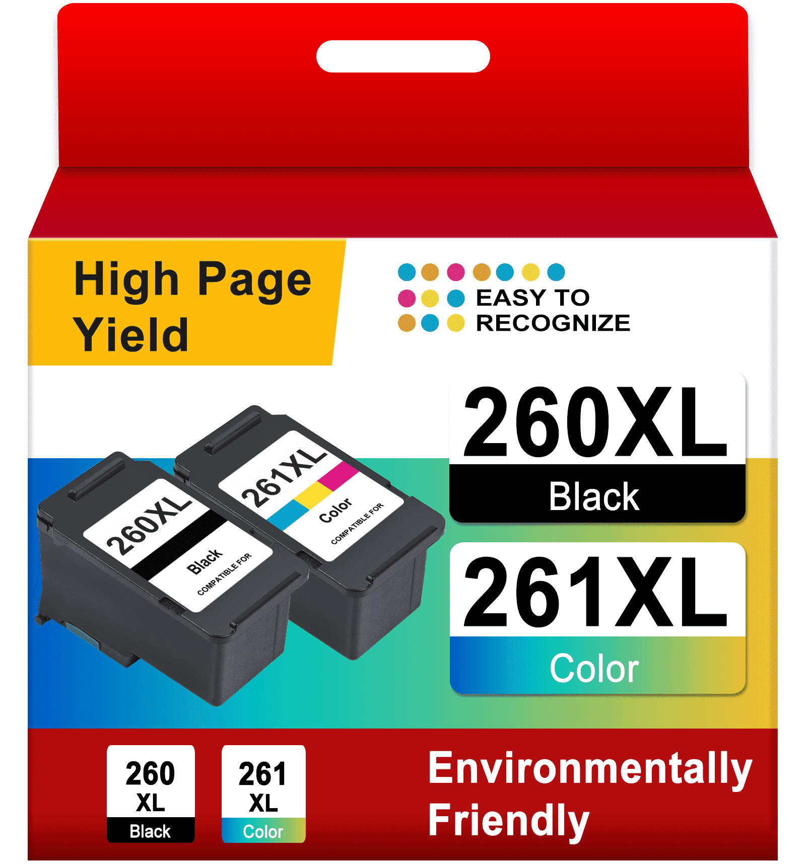 260XL 261XL Ink Cartridge Compatible for Canon 260/261 Ink for Canon Ink 260 261 for Canon 260 Ink (Black+Tri-Color)