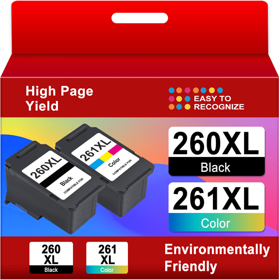 260XL 261XL Ink Cartridge Compatible for Canon 260/261 Ink for Canon Ink 260 261 for Canon 260 Ink (Black+Tri-Color)