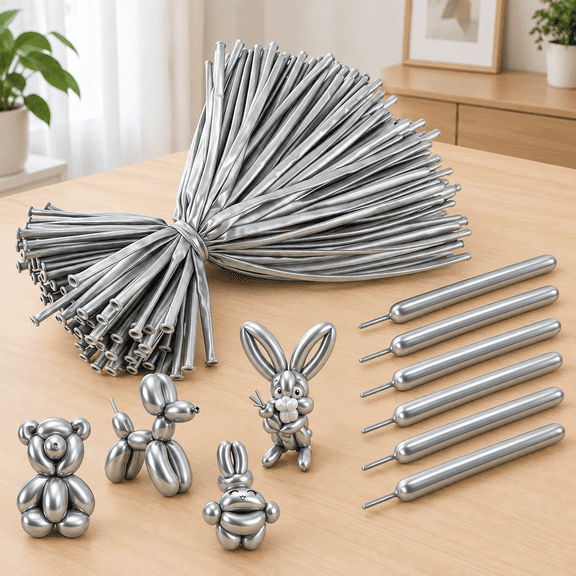 260 Balloons Silver Thick Latex Long Skinny for Animal Arch Tying 100PCS