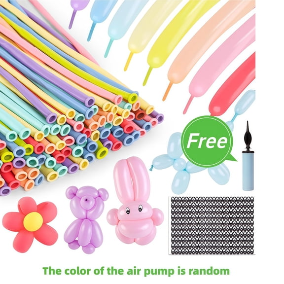 260 Balloons for Twisting Balloons Animal, 200 PCS Assorted Colors Latex Long Skinny Balloon with Eye Stickers for Birthday Wedding Beginners Making Kid's Carnivals Party Decorations(B)