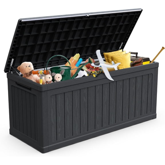 260 Gallon Lockable Resin XXL Deck Box, Waterproof Outdoor Storage Box for Patio Furniture Cushions, Garden Tools & Pool Accessories Storage, Black
