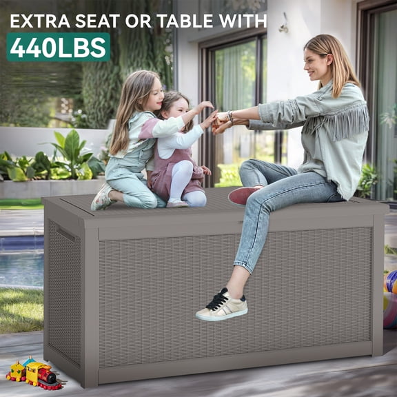 260 Gallon Outdoor Storage Box, Large Lockable Deck Box for Patio Cushions, Garden Tools and Pool Supplies, Waterproof UV Resistant Resin Storage Container with Handles, Light Brown