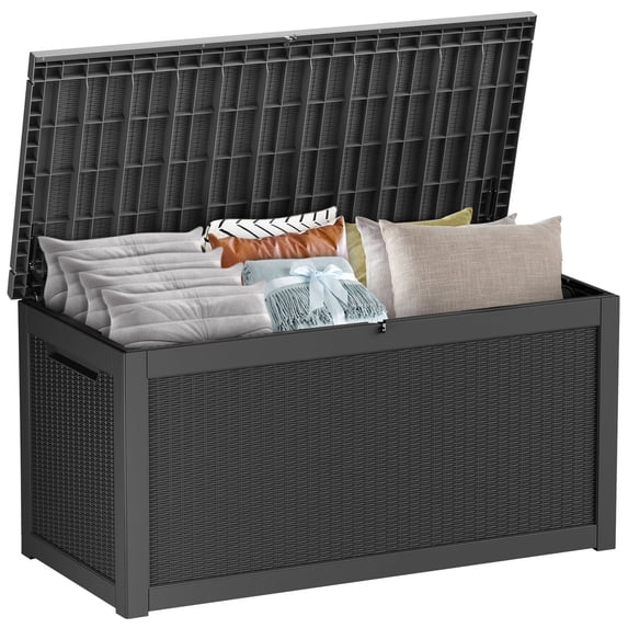 260 Gallon Rattan Heavy-Duty Resin Storage Box | Lockable Waterproof Deck Chest for Home, Garden & Outdoor Furniture Protection - Black
