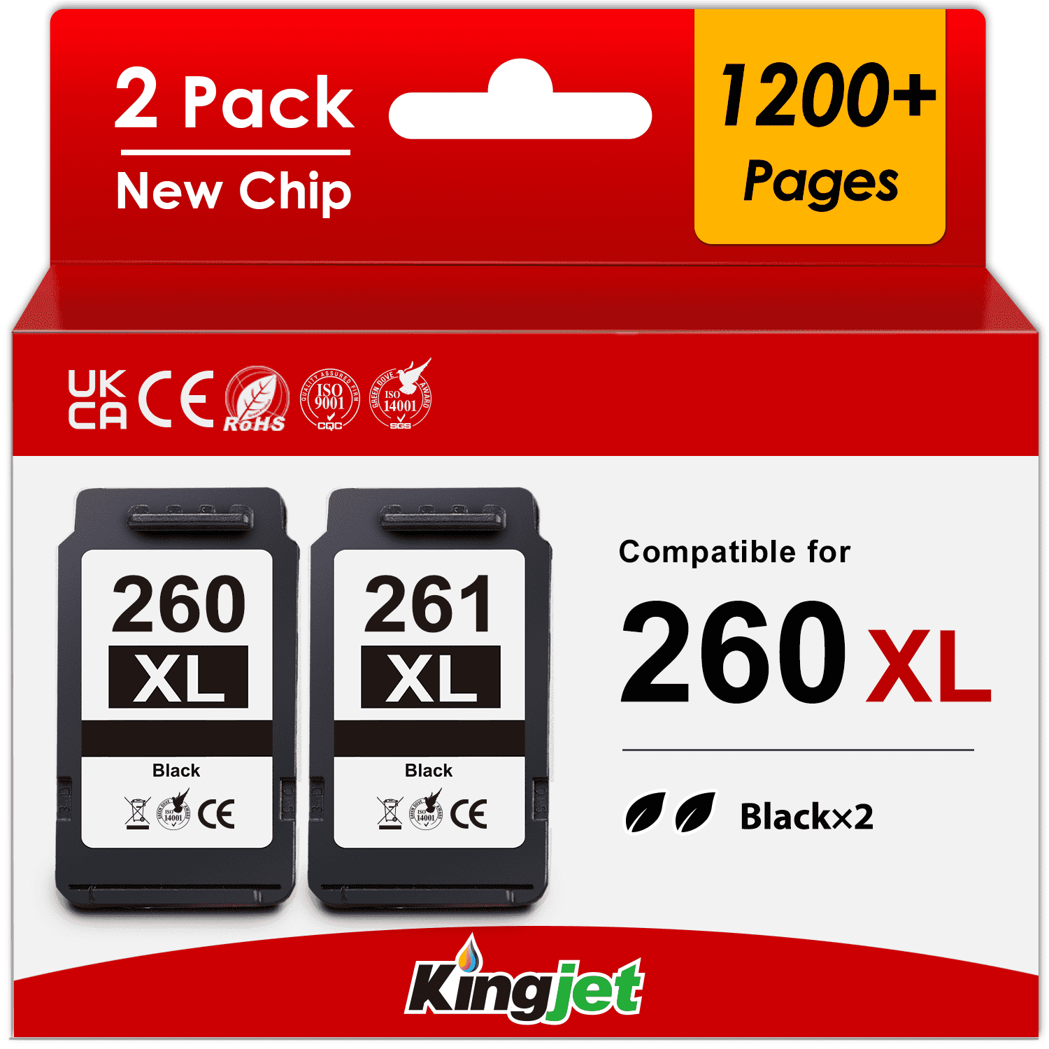 260XL Black Ink Compatible for Canon 260 Black Ink for Canon 260 Ink for TS5320 TS6420 TR7020 Printer, 2 Black