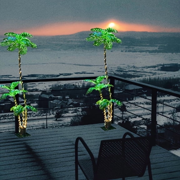 260 LED Lights Solar 7FT Artificial Palm Tree With Three Trunks - Ideal For Outdoor/Indoor Use, Perfect For Tiki Bars, Patios, Homes, Offices, Beaches, Yards Pool, Party