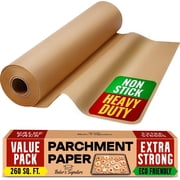 260 Sq.Ft Unbleached Parchment Paper for Baking Roll with Cutter, Heavy Duty Non-Stick Brown Parchment for Baking, Cooking, Grilling, Steaming and Air Fryer, 15in x 210ft by Baker s Signature