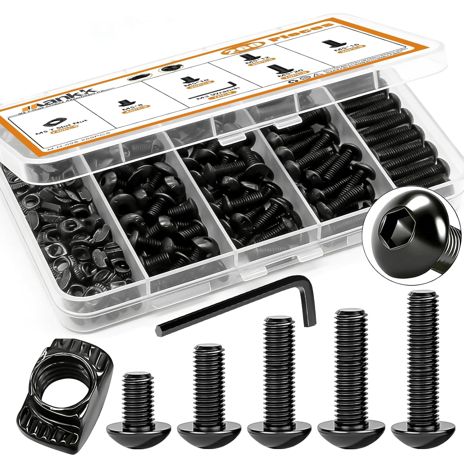 260-piece 5 type nut and bolt set - 5(8-20) hex hole screws, slotted ...