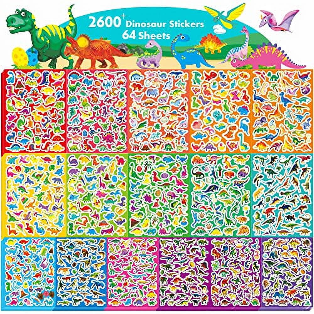 2600+ Incentive Stickers, 64 Sheets Adorable Dinosaurs, 600+ Cartoon