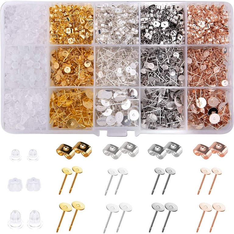 2600 Pcs Earring Making Supplies with Stainless Steel Earring Posts Earring  Backs Flat Pad Earring Studs Earring Blank with Butterfly and Rubber