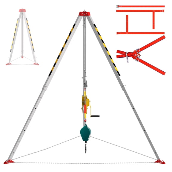 2600 lbs Confined Space Rescue Tripod, Confined Space Tripod Kit with 8' Legs, Safety Rescue Tripod with 32.8' Fall Protection, Storage Bag for Underground Cable Ditch Access