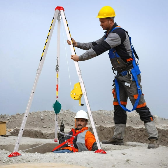 2600 lbs Winch Rescue Tripod Aluminum, Confined Space Firefighting Tripods Kit with 7' Leg Bracket, 98' Cable, Tripod Hoist for Power Engineering Sewer Tunnel