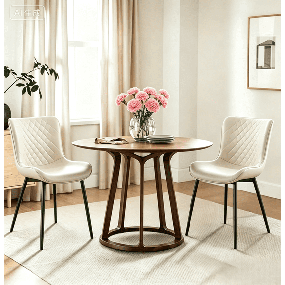 26003 Dining Chairs Set of 2, Upholstered Kitchen Side Chair, PU Leather Diamond Lattice, Modern Dining Room Chairs with Wood Frame & Metal Legs for Dining Table Set for 2, Kitchen/Apartment
