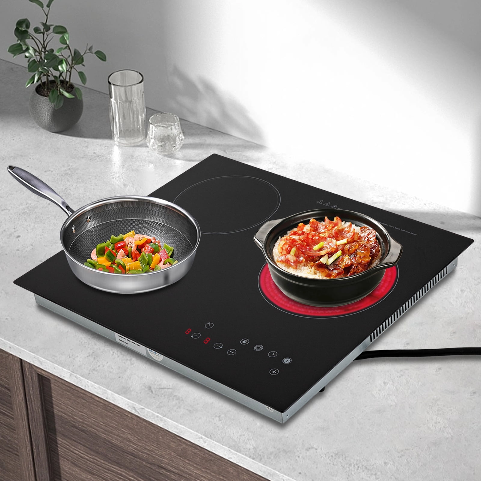 2600W Black Countertop Electric Ceramic Cooktop 3 Burners Radiant Electric Stove Top for Kitchens Cabins Offices Hotels