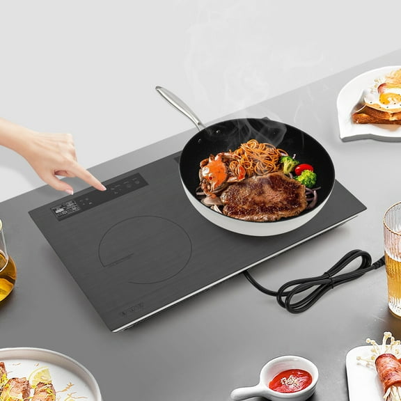 2600W Double Burner Induction Cooktop, 2 Heating Zones, Adjustable Power and Temperature, Compact Design, for Home, RV, Restaurant, and Camping Use