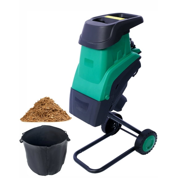 2600W Electric Wood Chipper, 15Amp Wood Chipper & Shredder Portable on Wheels, Leaf Shredder w/60L Collection Bag, 4500 RPM, Max 1.57'' Cutting Dia