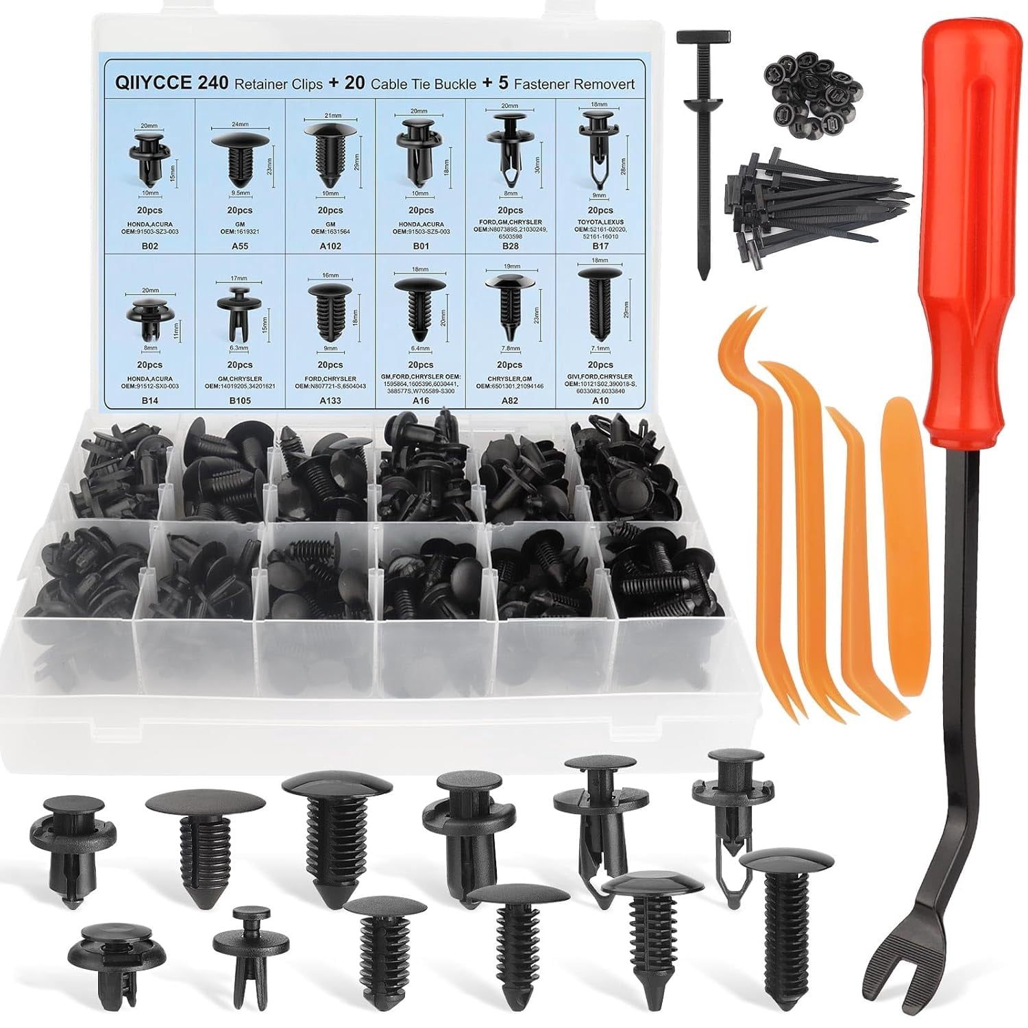 260PCS Bumper Clips car Plastic Rivet Fasteners, 13 Popular Sizes, Suitable for Bumpers, fenders, and car interiors