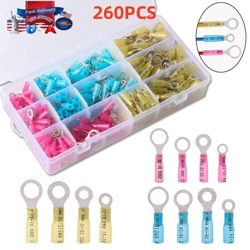 260PCS Marine Automotive Heat Shrink Ring Wire Connectors Waterproof Terminals