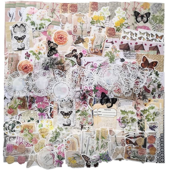 260Pc Vintage Scrapbook Supplies Aesthetic Scrapbook Stickers for Journaling,Gift Wrapping Cottage Decor Collage Craft B,1 set x travel journal