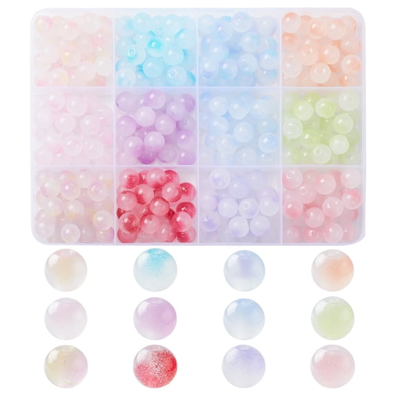 260Pcs 12 Colors 8mm Glass Round Beads Two Tone Glass Beads with a Box for Jewelry Making Supplies