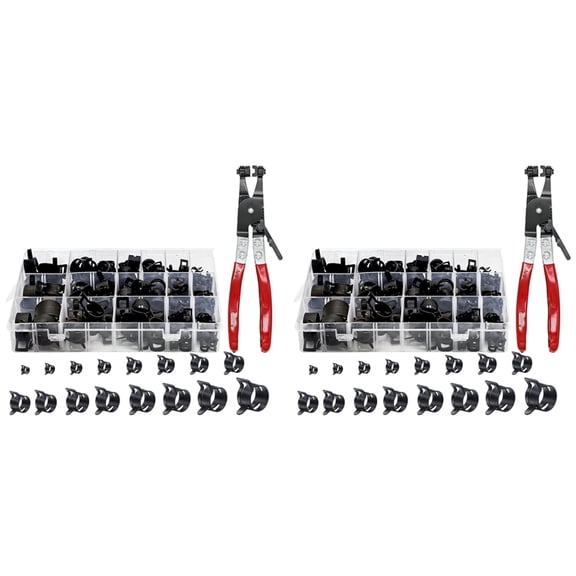 260Pcs 6-25mm Spring Band Hose Clamps with Swivel Hose Clamp Plier Assortment Kit,Constant Tension Hose Clamp Line