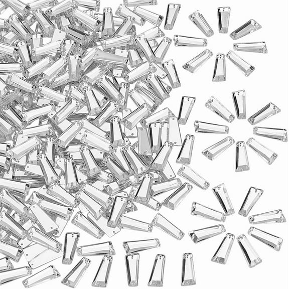 260Pcs Acrylic Sew On Rhinestone Flat Back Back Plated Faceted Trapezoid 19x8x3mm Hole: 1mm