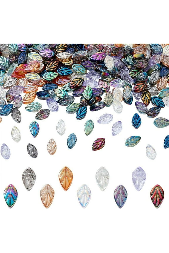 260Pcs Leaf Crystal Glass Spacer Beads 13 Colors Electroplate Glass Leaf Beads Leaves Pendants Hanging Ornament Cute Charms for Jewelry Making Necklace Making