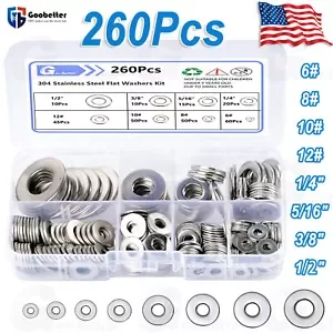 260Pcs Stainless Crush Washer Gasket Set Flat O-Ring Seal Assortment #6~1/2" Kit
