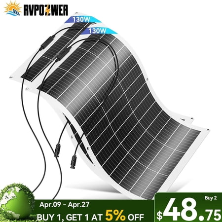 260W Watt Flexible Portable Mono Solar Panel 12V Car RV Rooftop Camping (130W*2)