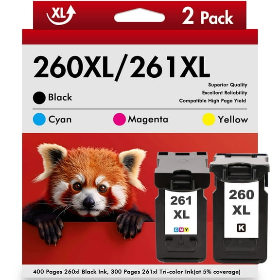 260XL 261XL Ink Cartridges Compatible for Canon PG-260XL 261XL Combo Pack for PIXMA TS6420 TS5320 TR7020 TR7022 TS5300 Printer (2 Pack, Black, Tri-color)