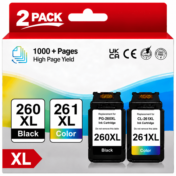 260XL 261XL Ink Cartridges for Canon Ink 260 and 261, Compatible with PIXMA TS6420a TR7020a TS5320, Black & Tri-Color, 2-Pack