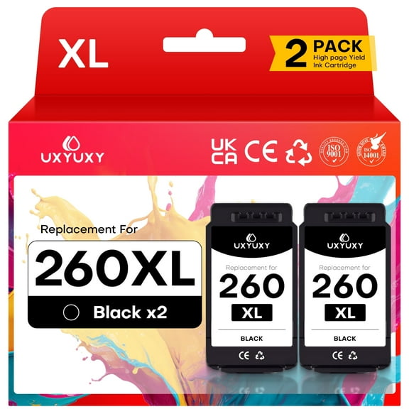 260XL PG260 XL Black Ink Cartridge Compatible with Canon PG 260 Ink for Printers TS6420 TR7020 TS5320 (2 Black)