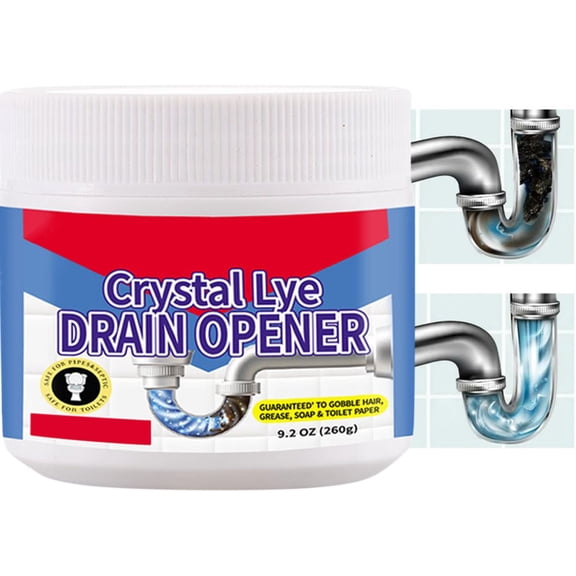 260g/9.2oz Crystal Lye Drain Opener, High Efficient Kitchen Drains Cleaner, Quickly Remove Stubborn Stains from Pipes, Dissolve Foreign Objects, and Unclog Pipes, for Home Kitchen Pipes Cleaning