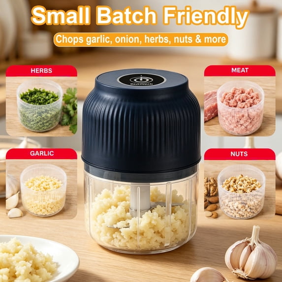 260ml 30W Electric Mini Food Crusher with Splash Proof Lid, Low Noise Rust Resistant Small Food Processor for Kitchen Prep